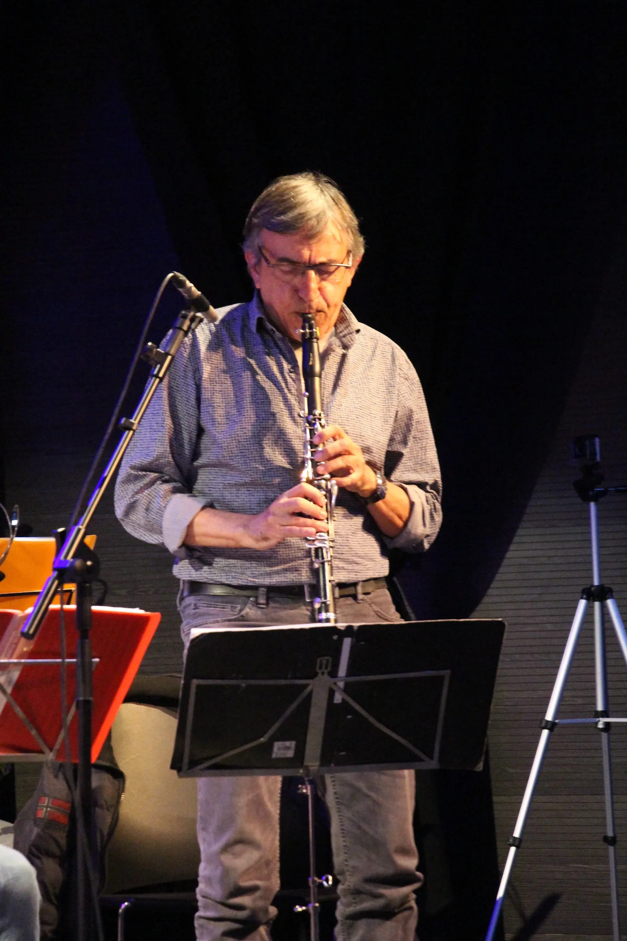 Músic tocant el clarinet en un escenari