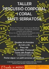 Cartell del taller de percussió corporal i coral amb Santi Serratosa, dissabte 20 d’octubre