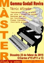 Cartell de la màster de Gemma Godall, tècnica afinadora, dissabte 23 de febrer de 2019 al carrer del Carme, 15